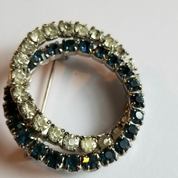 Relisted - Vintage circles brooch blue silver tone pin rhinestone - Picture 3 of 7